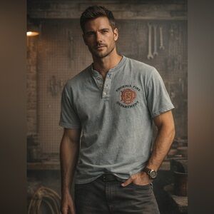 Vintage Y2K Phoenix Fire Department Henley Shirt XL | Faded Grey Workwear Cotton